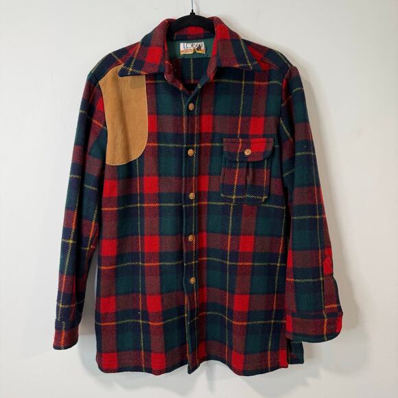 Lobo by Pendleton Vintage Wool Shacket Jacket Suede Patch Plaid Medium Red Blue - Picture 1 of 7